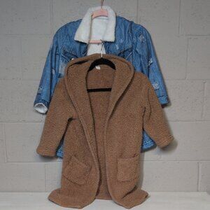 Shein Girl's Jacket Bundle - Sherpa Fleece Hooded Parka, Faux Denim Sherpa, 7Y